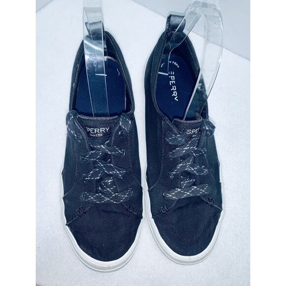 Womens 9 Sperry Canvas Sneakers  Shoes Black Memory Foam Insoles Top Sider Bling - Picture 5 of 13